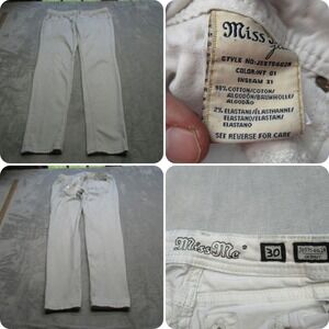 Miss Me Jeans Womens 30 X 29 Cream‎ Denim Flex Sequin Pockets Embellished Skinny